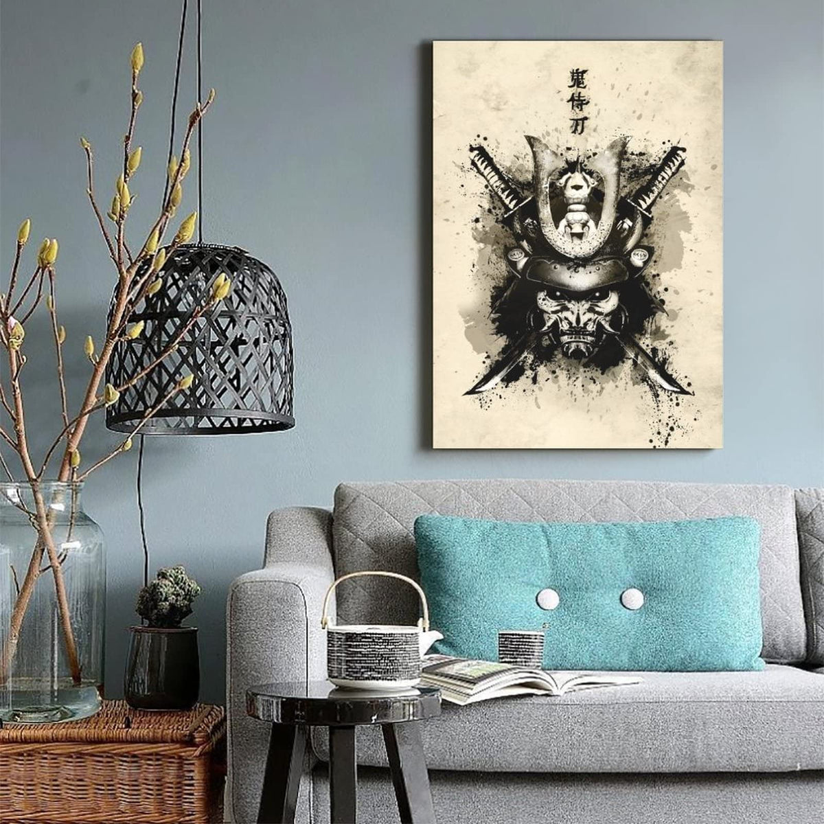Samurai Posters Wall Art Samurai Katana Oni Canvas Painting Home Decoration for Living Room Bedroom Unframed 16 x24 inches (24"L x 16"W / Unframe-6)