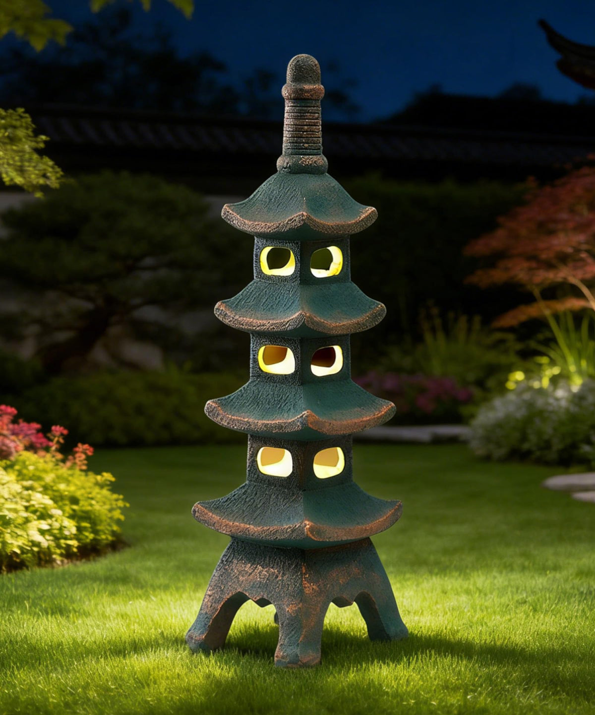 Solar Pagoda Garden Statues (65cm Bronze)