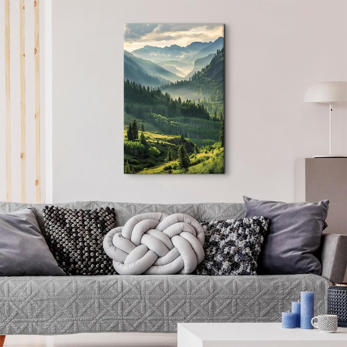 Foggy Forest Wall Art Nature Mountain Landscape Canvas Pictures for Bedroom Misty Forest Scenery Pictures Wall Decor Evergreen Tree Painting Poster Green Botanical Artwork for Home Decorations 16x24" (24"L x 16"W / Misty Mountain)