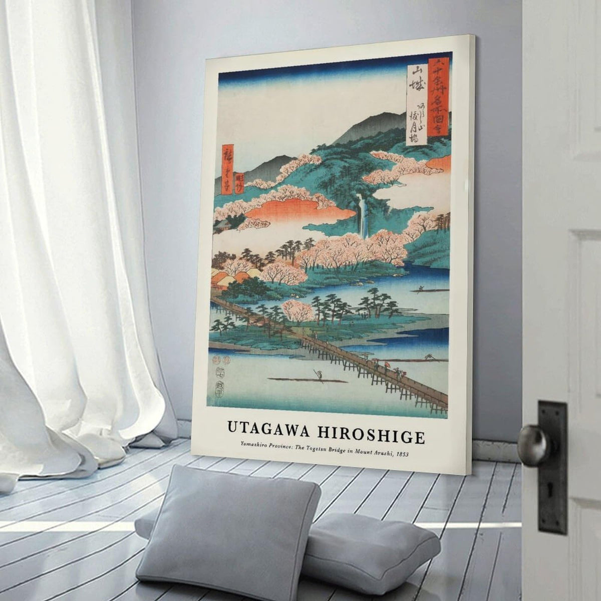 Utagawa Hiroshige Canvas Printing Wall Art Prints Posters Vintage Japanese Woodblock Landscape Togetsu Bridge Arashiyama Scenery Japandi Decor for Living Room Bedroom Office 24x36inch (style-6 / 24x36inch(60x90cm) Frame)