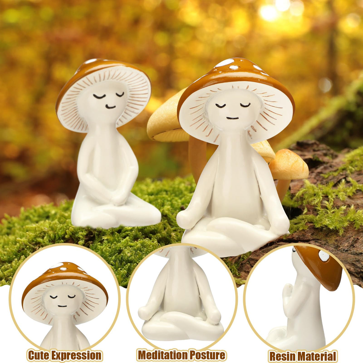 3 Pcs Yoga Mushroom Figurine Resin Meditation Mushroom Decor (Mushroom)