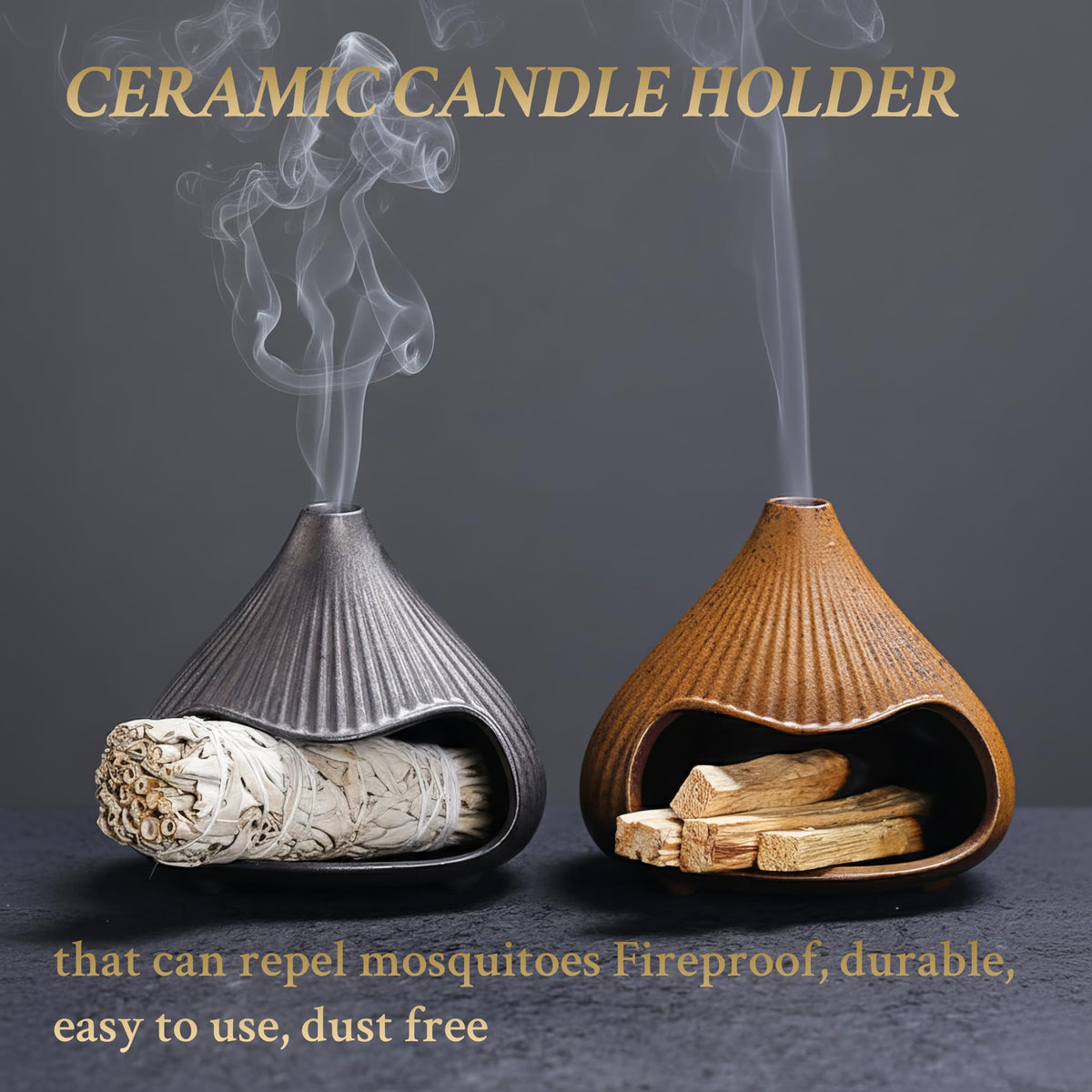 Retro Ceramic Palo Santo Holder (Rustic Brown)