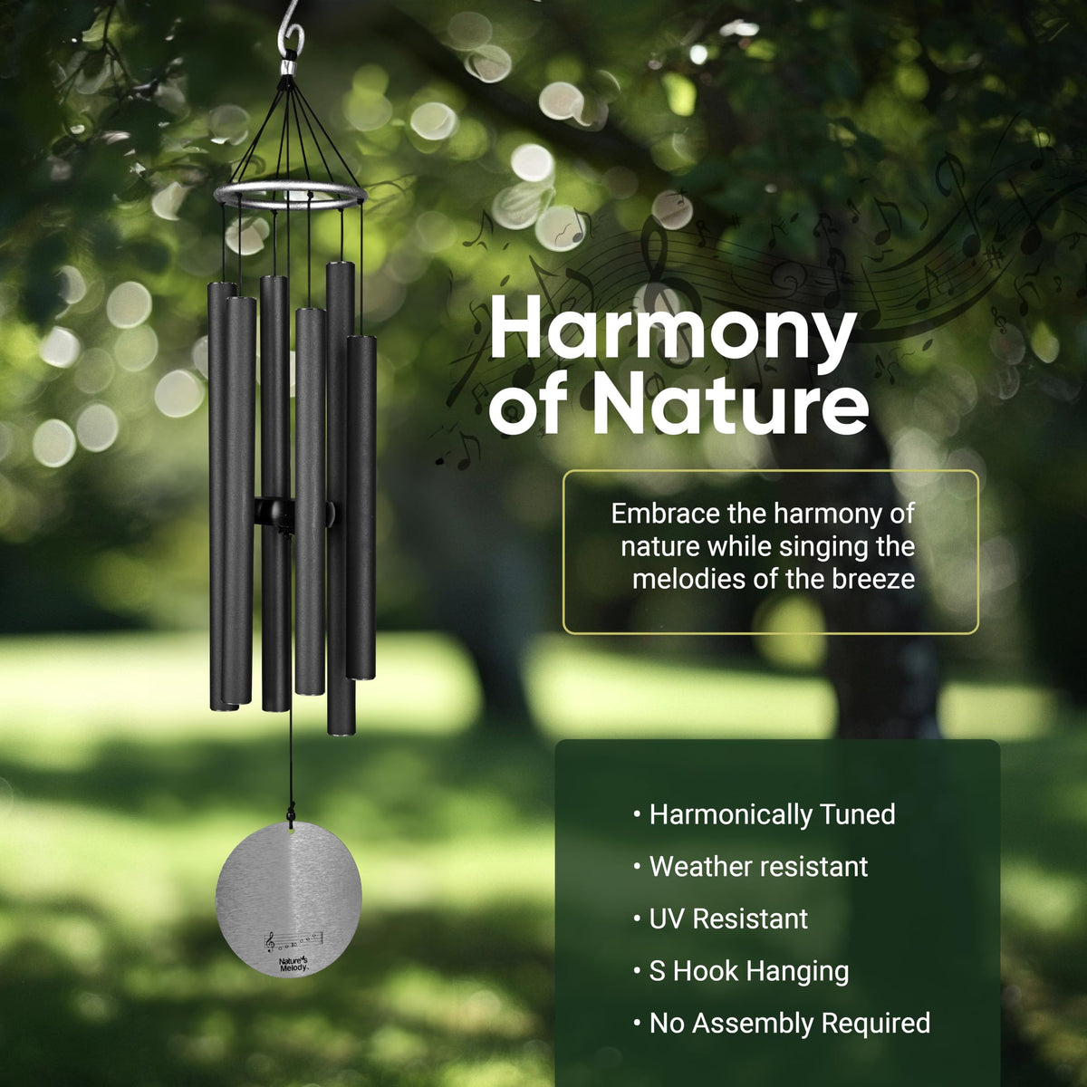 Nature’s Melody Aureole Tunes Wind Chimes (36" / Black)
