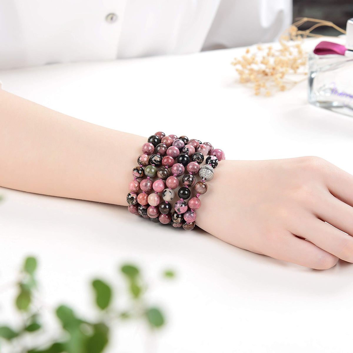 mala beads necklace for women man (rhodonite no tassel)