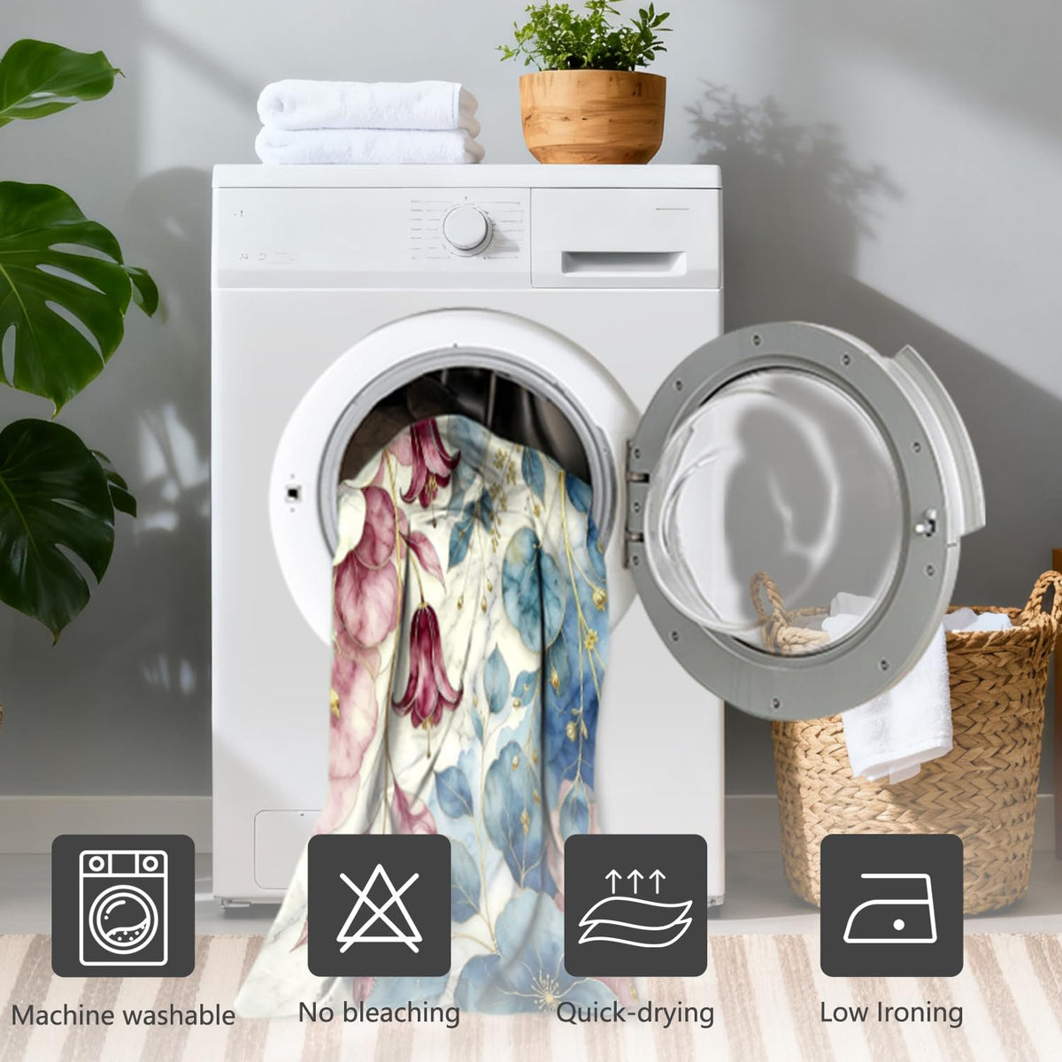 Luxury Floral Shower Curtain with Hooks (Abstract Floral)