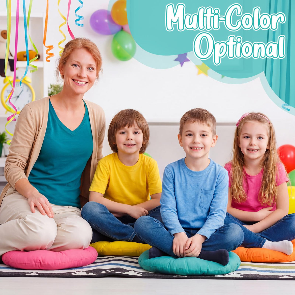 12 Pcs Round Floor Pillows Cushions Seating 16 x 16 Inches Floor Round Cushions for Kids Toddlers Flexible Reading Chair Pillows for Classroom Home School Playing Supplies (Classic Color)