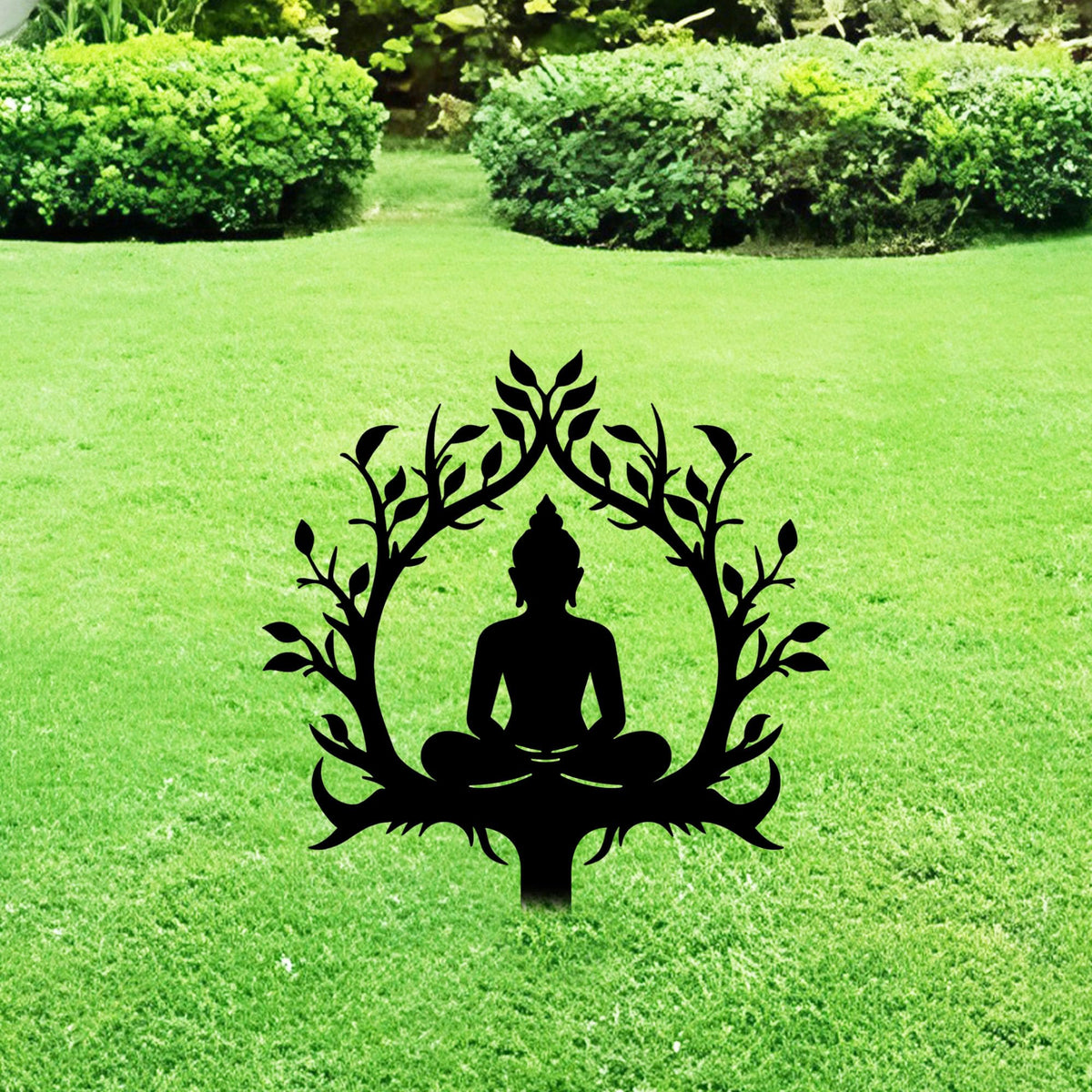 Zen Buddha Metal Garden Stake Decor (Black)