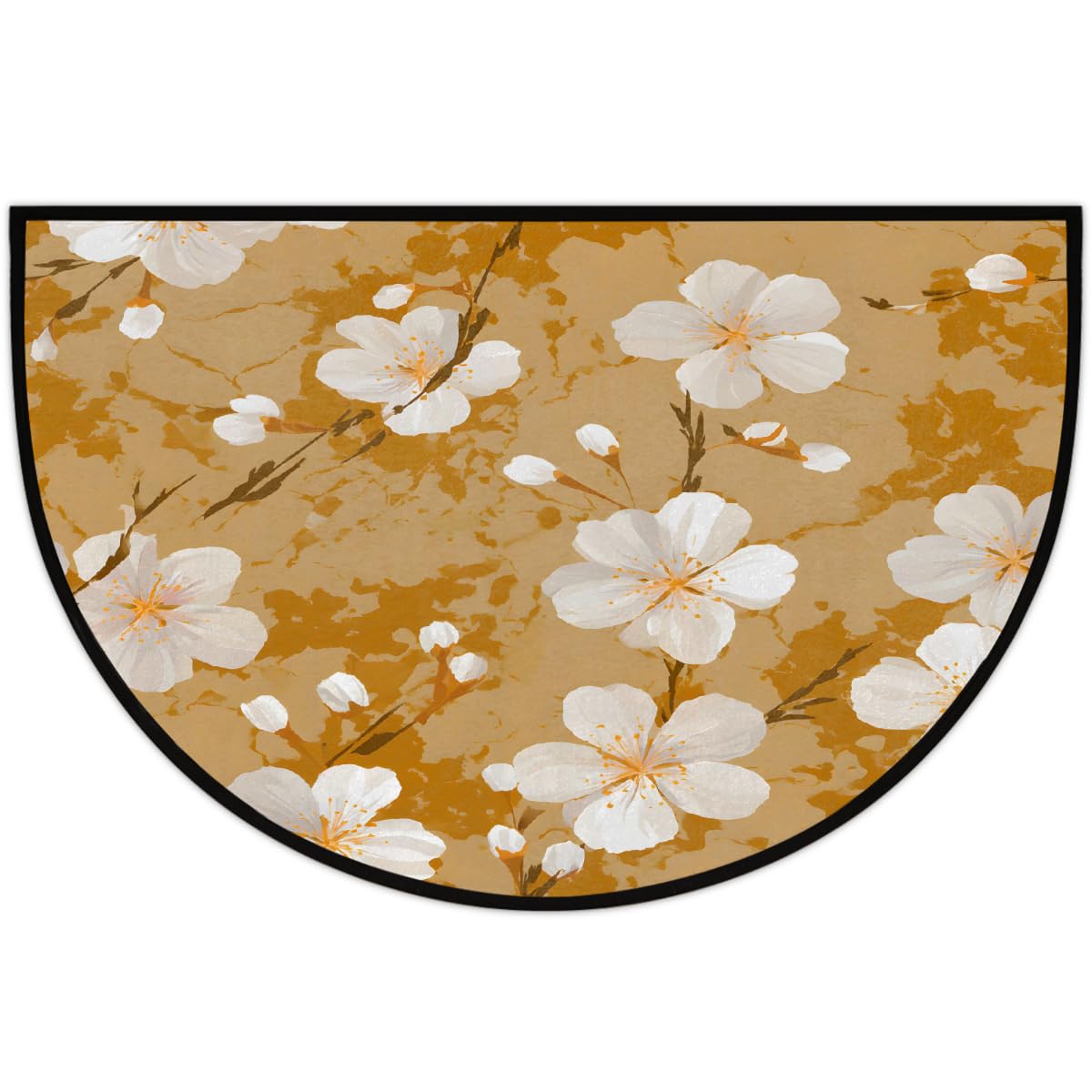 Floral Half Round Door Mat Semi Moon Rug Fireplace Carpet Area Rugs (Color1)