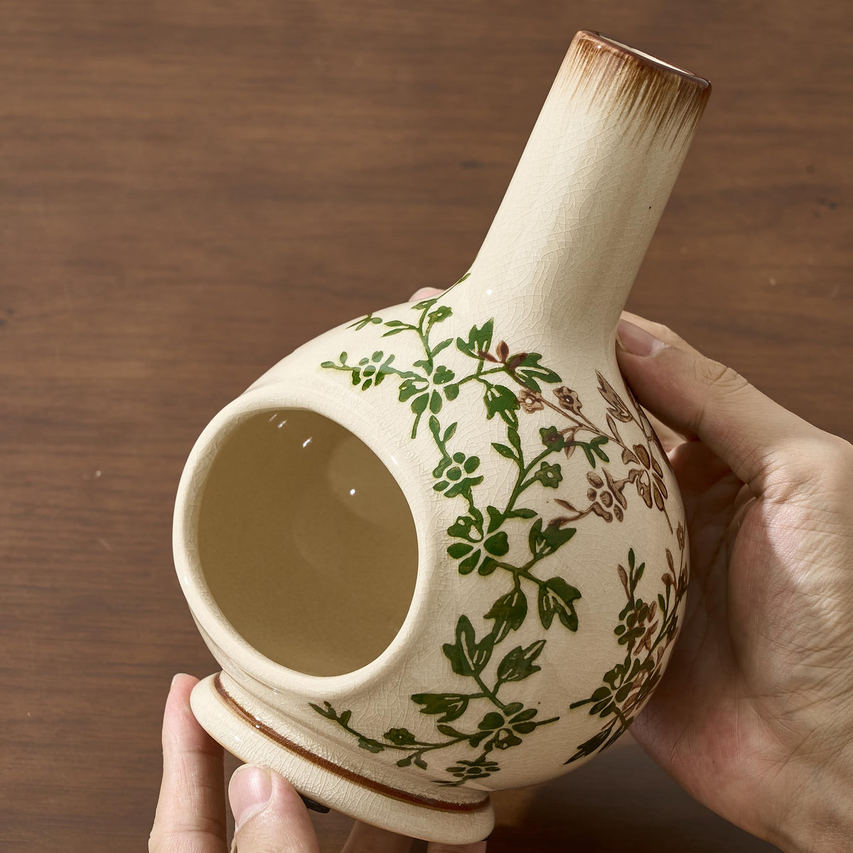Handmade Ceramic Incense Holder (Green and Beige / 7.5 inches Tall)