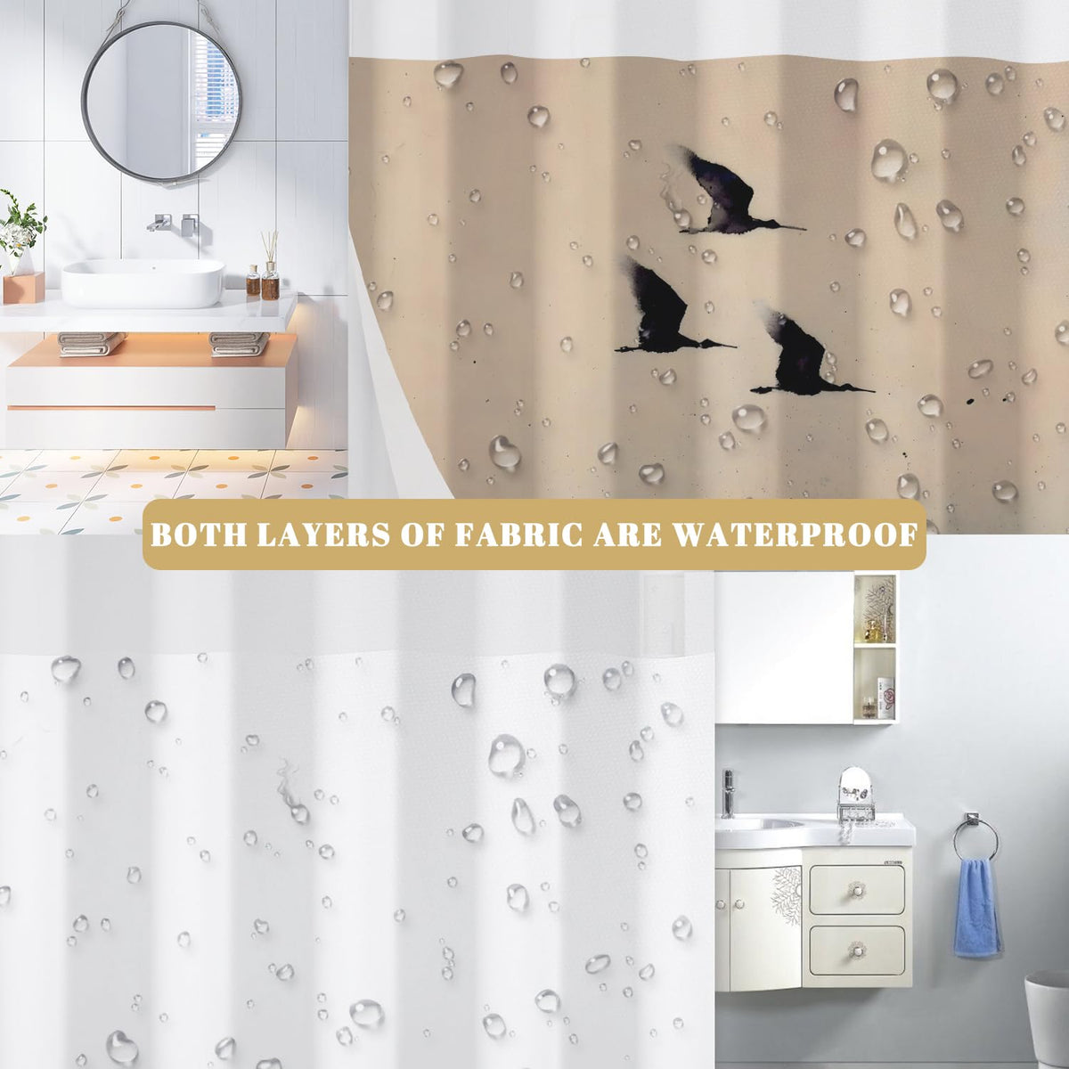No Hook Shower Curtain with Snap in Liner (Flying Birds)
