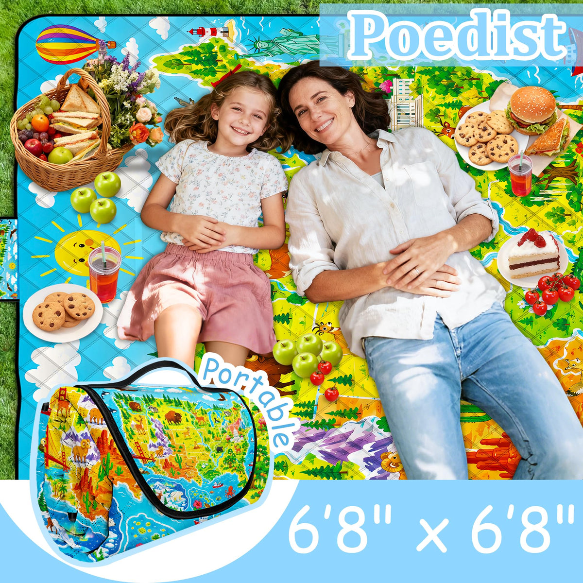 Extra Large Picnic Blanket Waterproof (Blue)