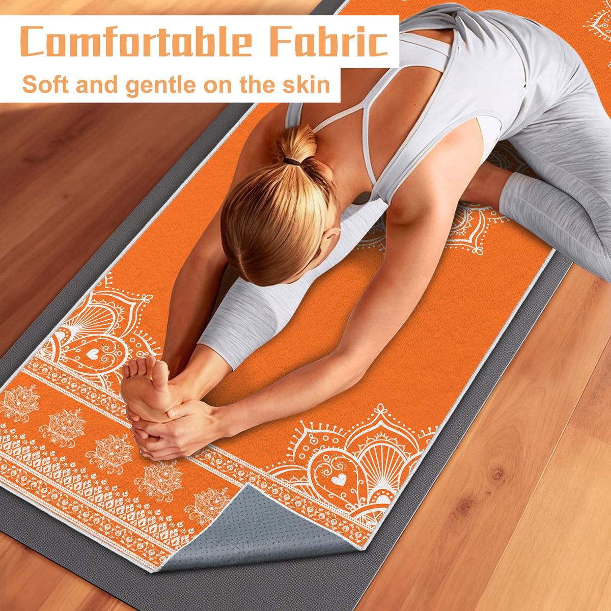 Yoga Towel Absorbent Yoga Mat Towel for Hot Yoga Non Slip (Orange Mandala / Casual)