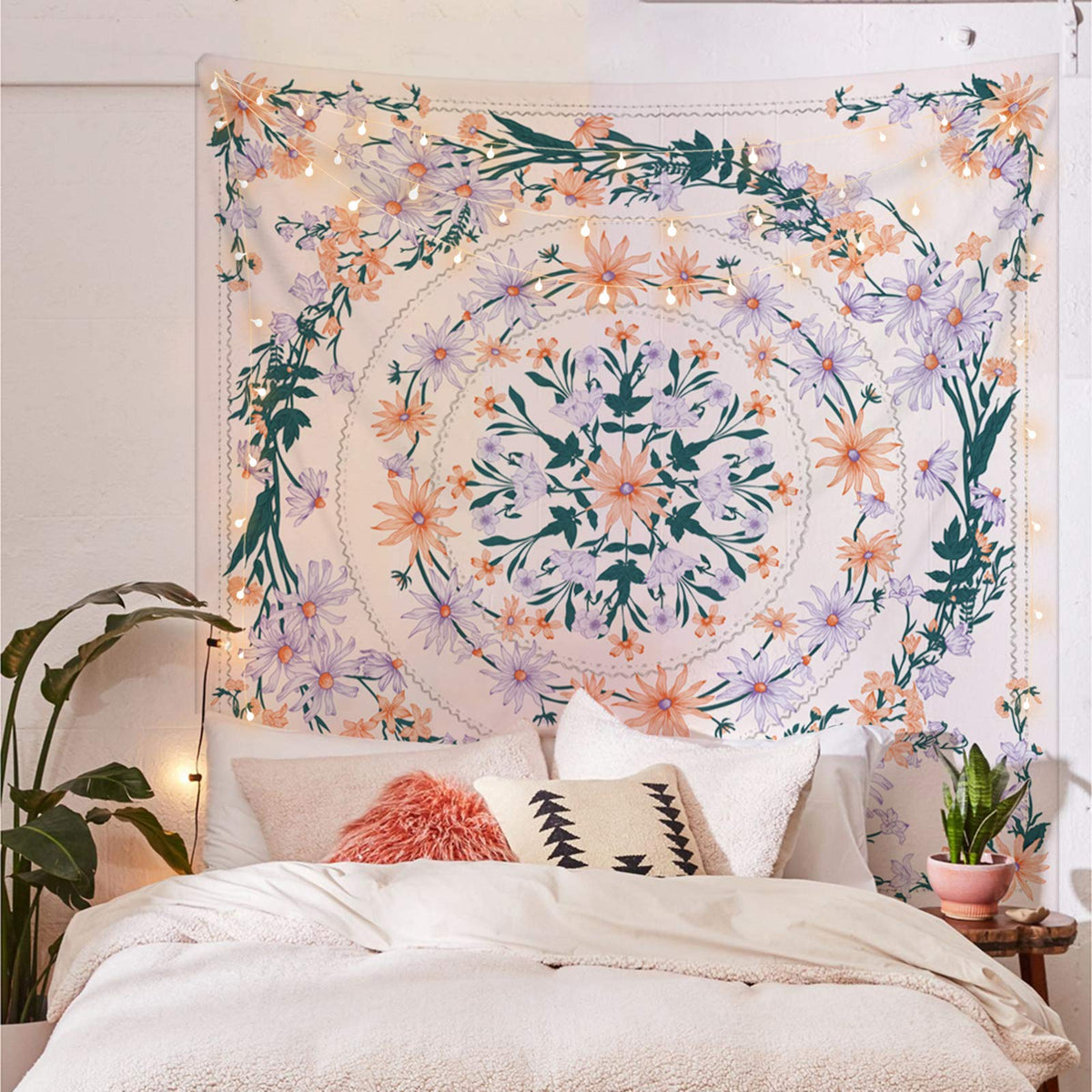 Mandala Floral Medallion Tapestry (80"L x 59.1"W / Pink)
