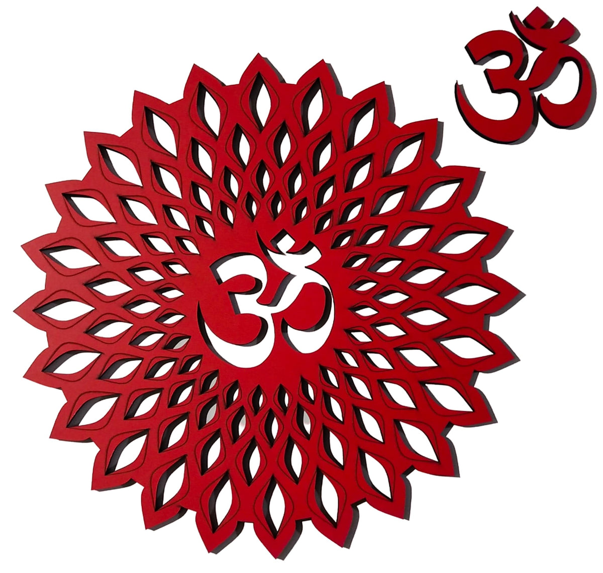 Red Om Round Decorative Wall Art Mdf Wooden Om Chakra For Temple (Marking OM-Red / 12"L x 12"W)