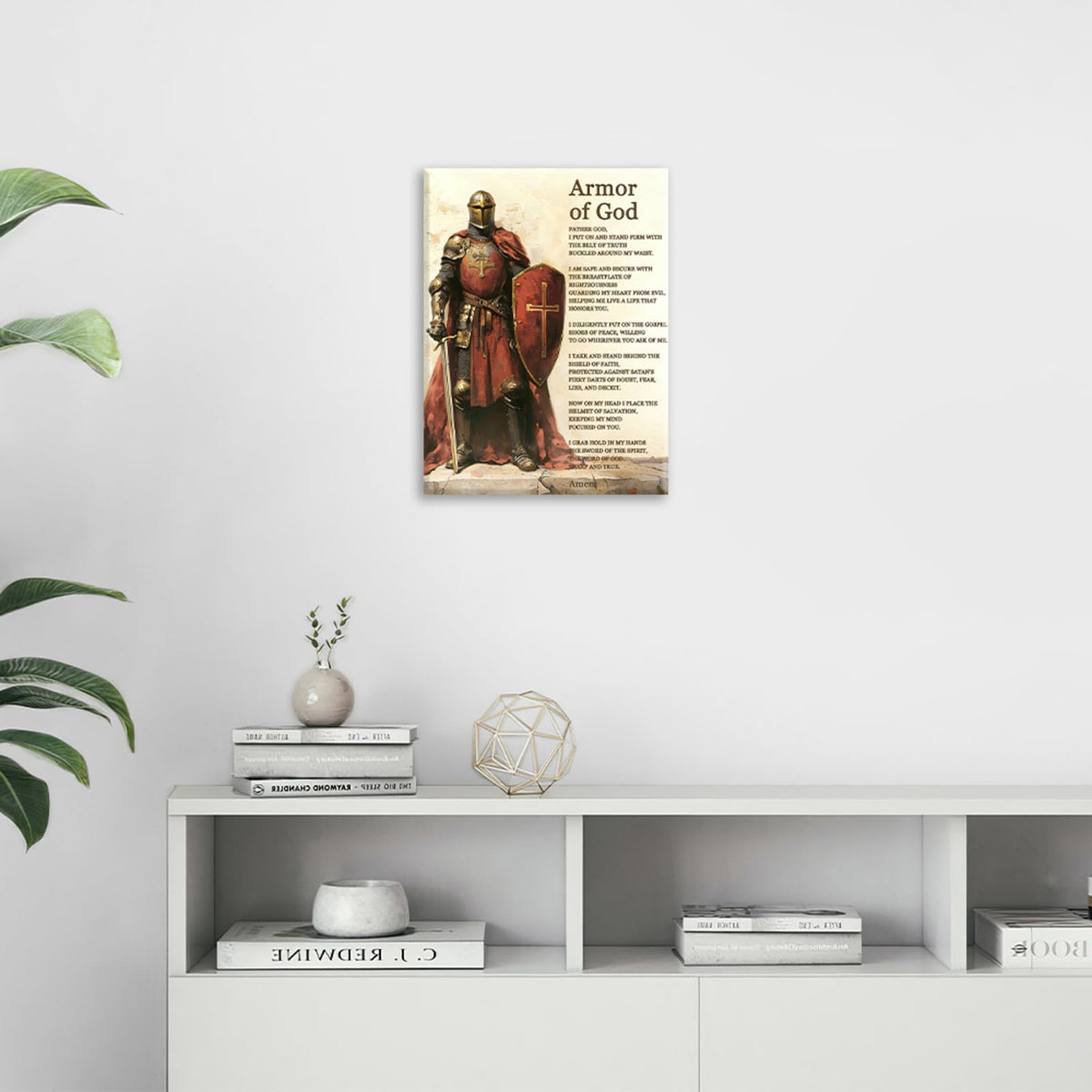 Armor of God Wall Art Christian Religious Prayer Faith Wall Decor Medieval Warrior Canvas Painting Picture for Home Church Office Bedroom 20"x24" (Armor Of God / 24"L x 20"W)
