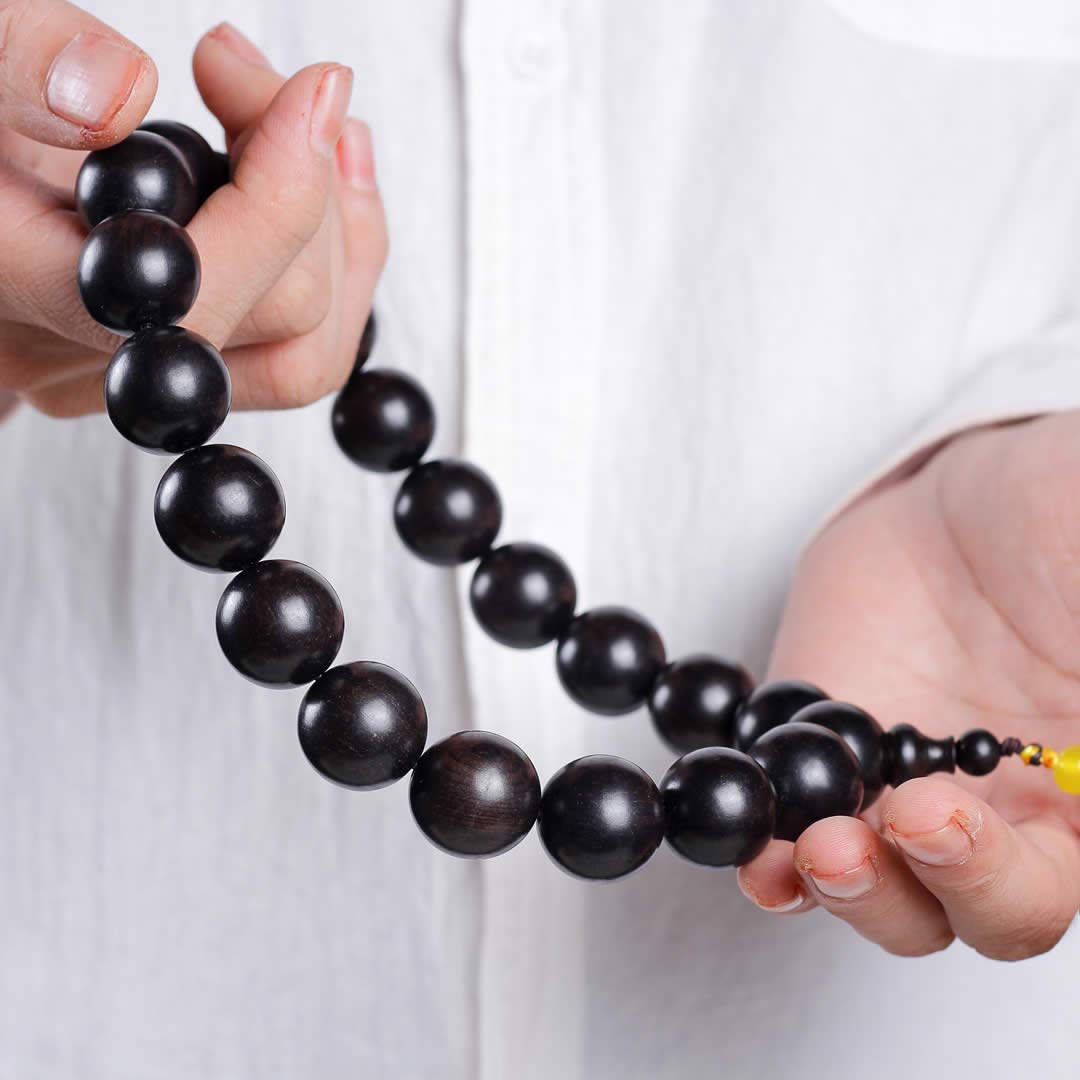 Unisex Natural Ebony Buddhist Prayer Bead Necklace Bracelet Tibetan Prayer Mala Beaded Black (20mm 21beads Boutique)