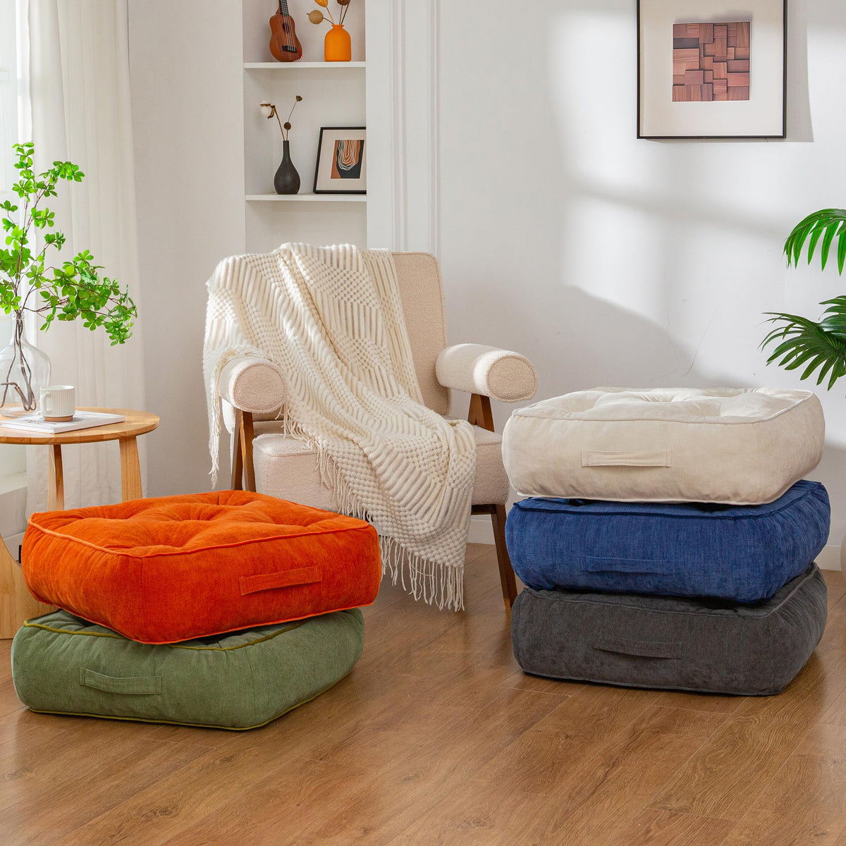 6" Extra Thick Floor Pillow Cushion for Adults (6" Thick(Pack of 1) / Square Beige)