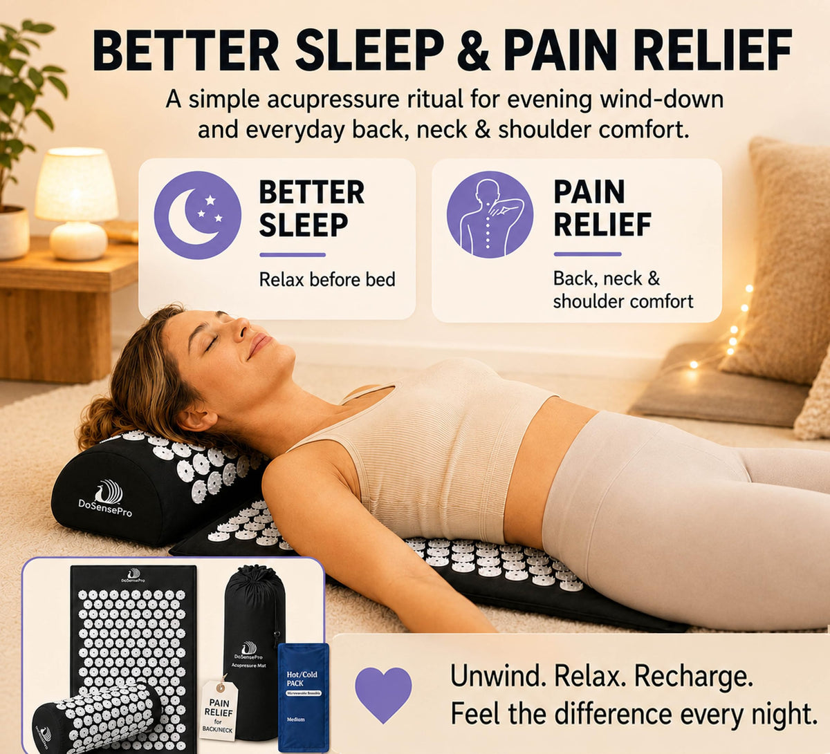 Acupressure Mat & Pillow Set 29" Long (Black)