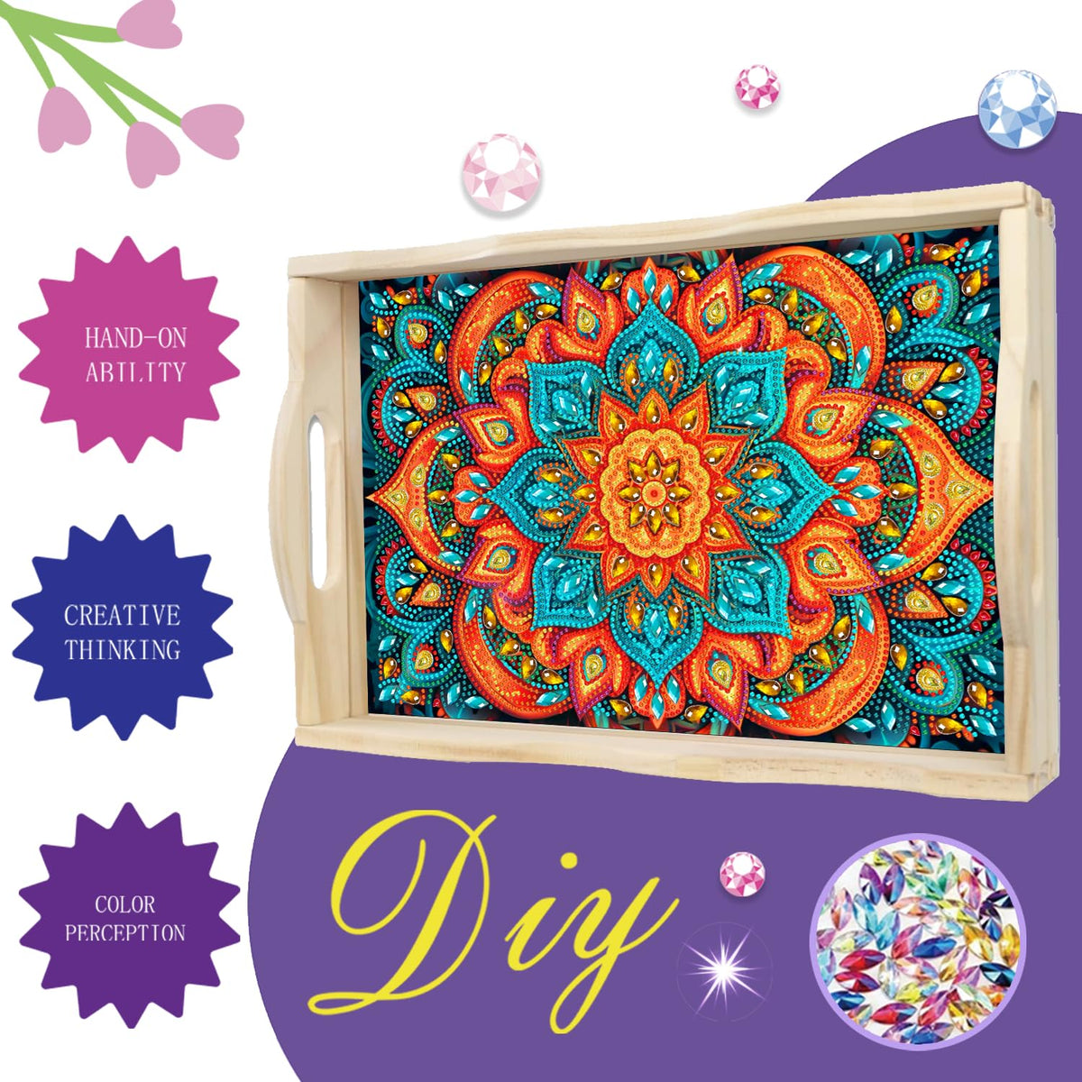 Diamond Art Kits for Adults Wooden Serving Trays with Handles (B Mandala EB)