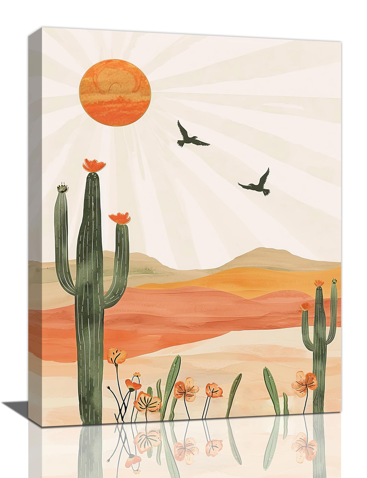Boho Cactus Wall Art Succulent Desert Pictures Wall Decor Minimalist Nature Canvas Painting Print Home Modern Artwork Decorations Framed for Bathroom Living Room Bedroom Office 20 x 24 inch (24L" x 20W" / Cactus)