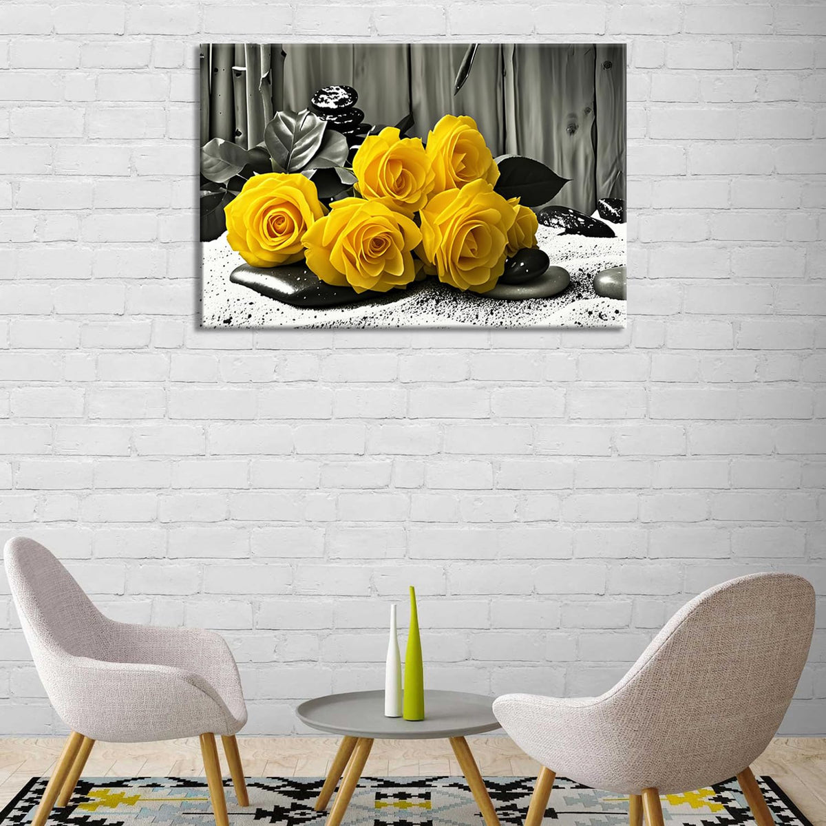 Black and White Yellow Roses Kitchen Room Wall Decor Framed Modern Zen Artwork Unique Gift Idea for Bedroom Bathroom Office Home Decor （rose (42.00L" X28.00W'' / rose-4)