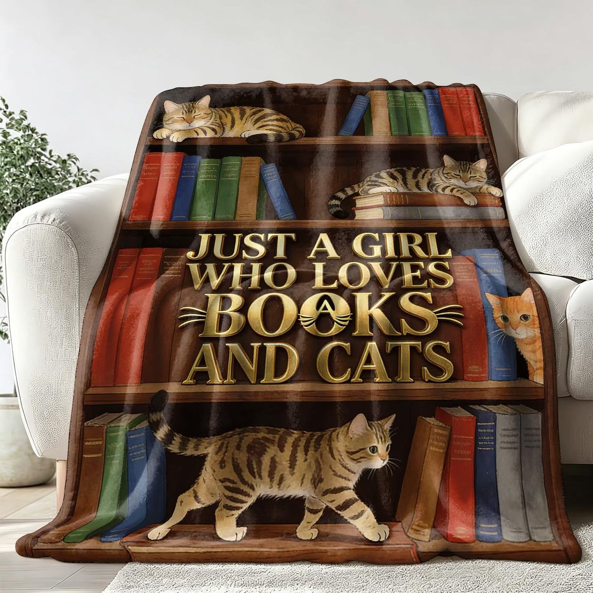 Books Cats Throw Blanket Vintage Soft Cozy Plush Flannel Blanket 60"X80" (Books and Cats / 60"X80")