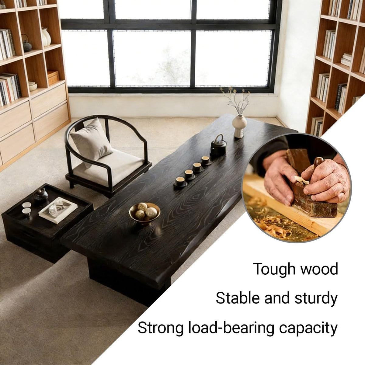 79" Solid Wood Japanese Floor Table (Black / 200*60*35cm)