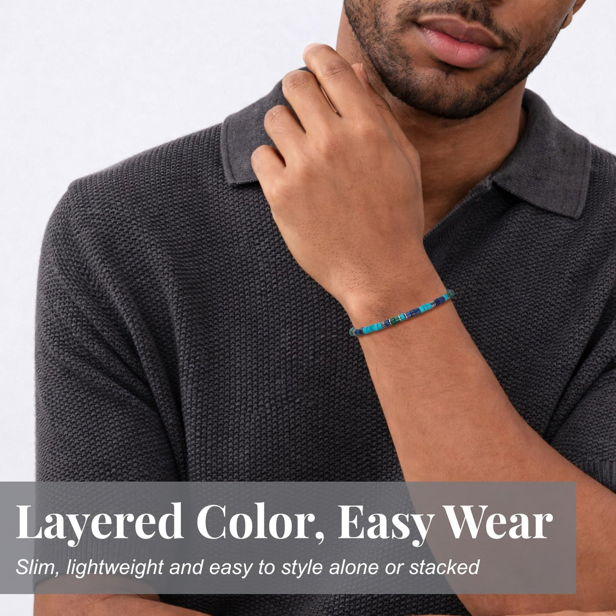 Heishi Beaded Bracelet for Men (Ocean / 8.5")