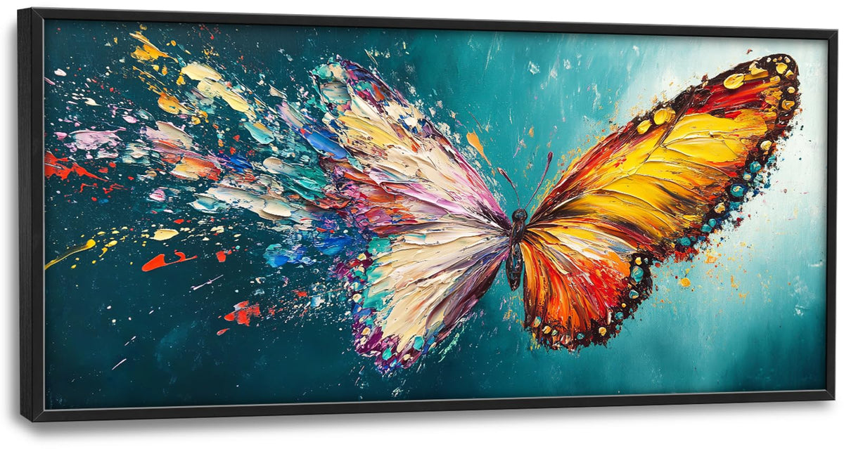 Large Framed Abstract Butterfly Wall Art (Ink-splashing Butterfly / 60"L x 30"W)