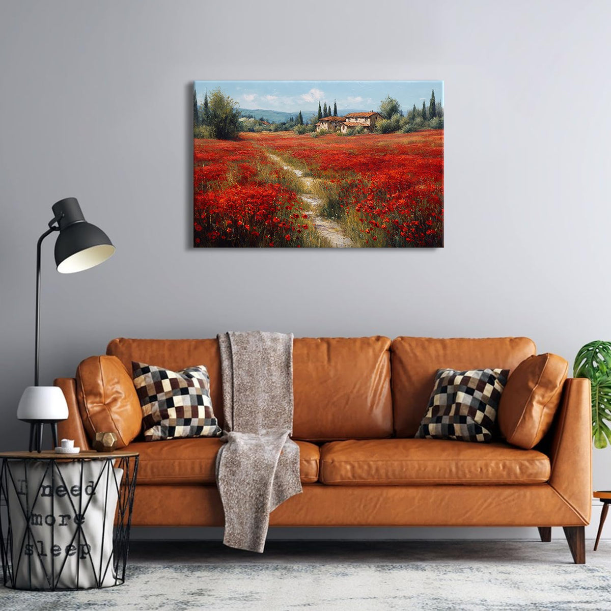 Red Poppy Wall Art Abstract Flowers Landscape Canvas Wall Decor Nature Wildflower Paintings Pictures Rural Floral Field Scenery Posters Farmhouse Artwork for Bedroom Bathroom Home Decorations 24x36" (36"L x 24"W / Red Poppy)