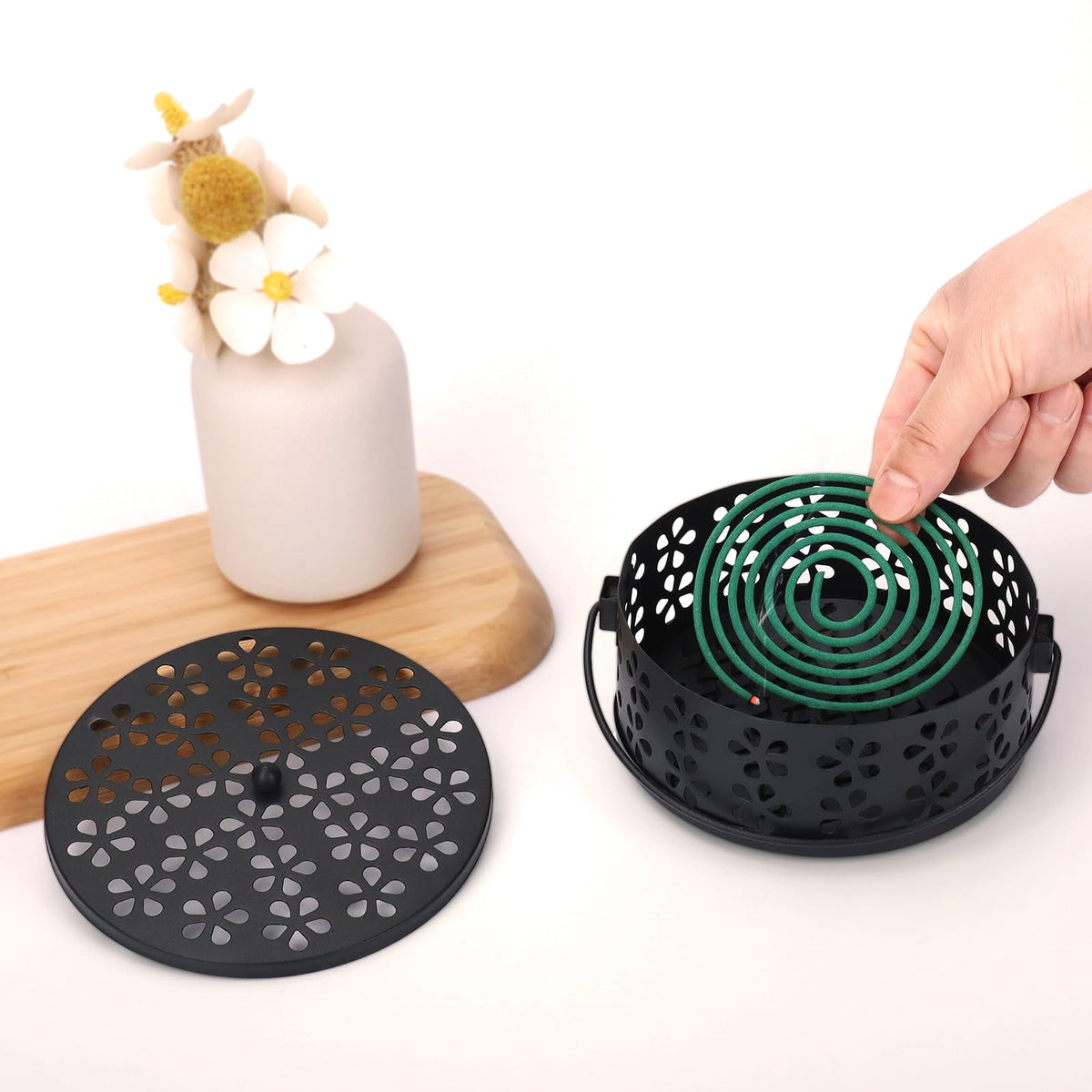 Mosquito Incense Coil Holder Indoor Outdoor Citronella Incense Coil Holder for Home Patio Camping (Black)