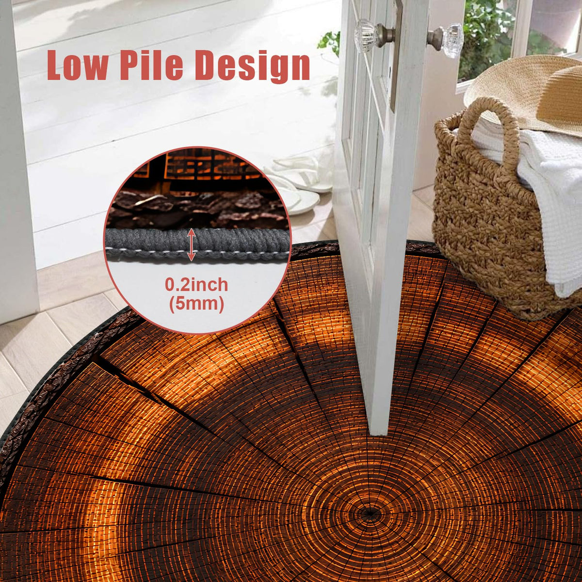 Rustic Wood Log Round Rug 4ft (76 / 4' (Round))
