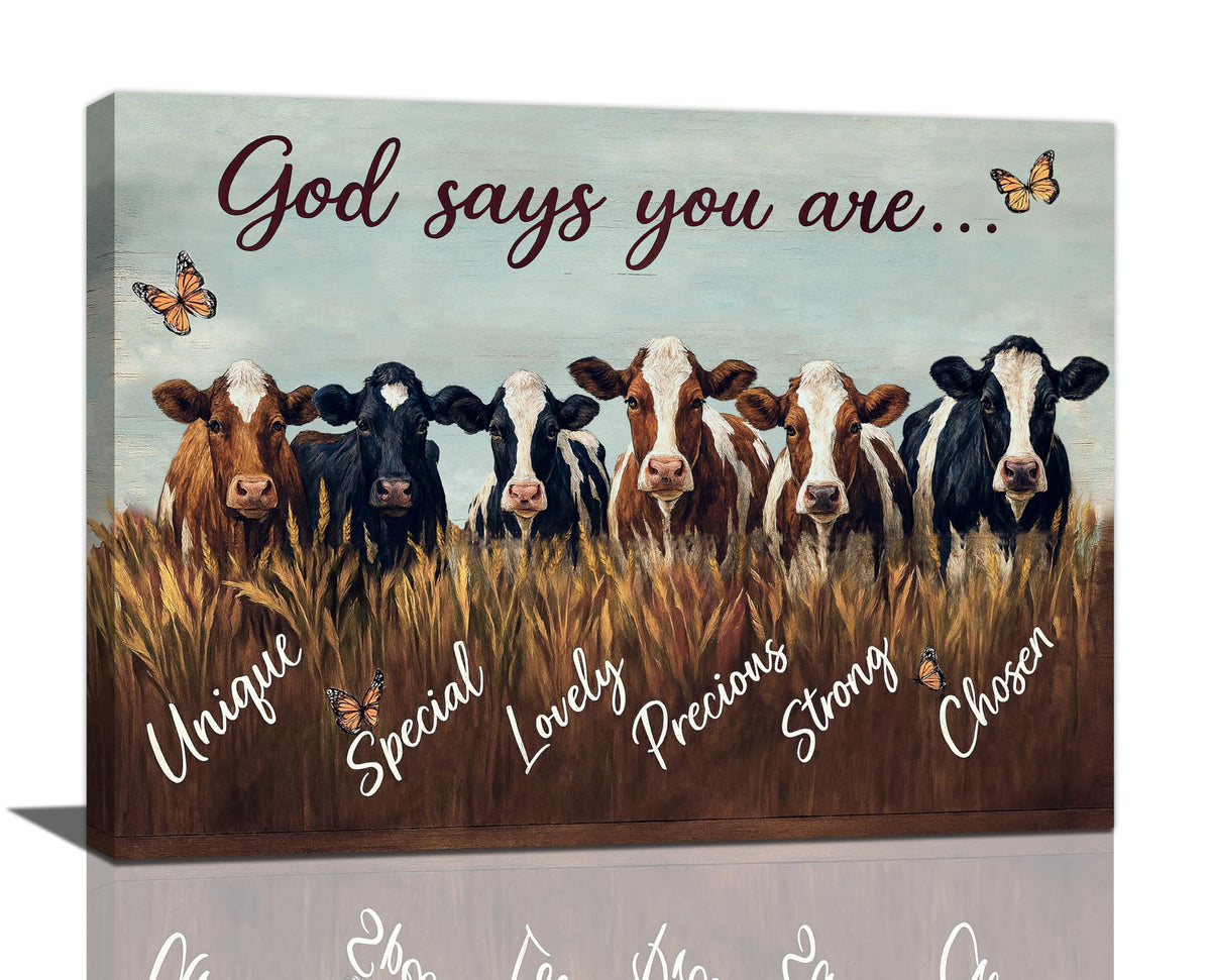 Farmhouse Cow Wall Art Rustic Canvas Wall Decor Country Pictures Paintings Prints Farm Animal Artwork Framed Cattle Decorations For Bathroom Bedroom Living Room Gifts 16" x 12" (Farm Cow / 16"L x 12"W)