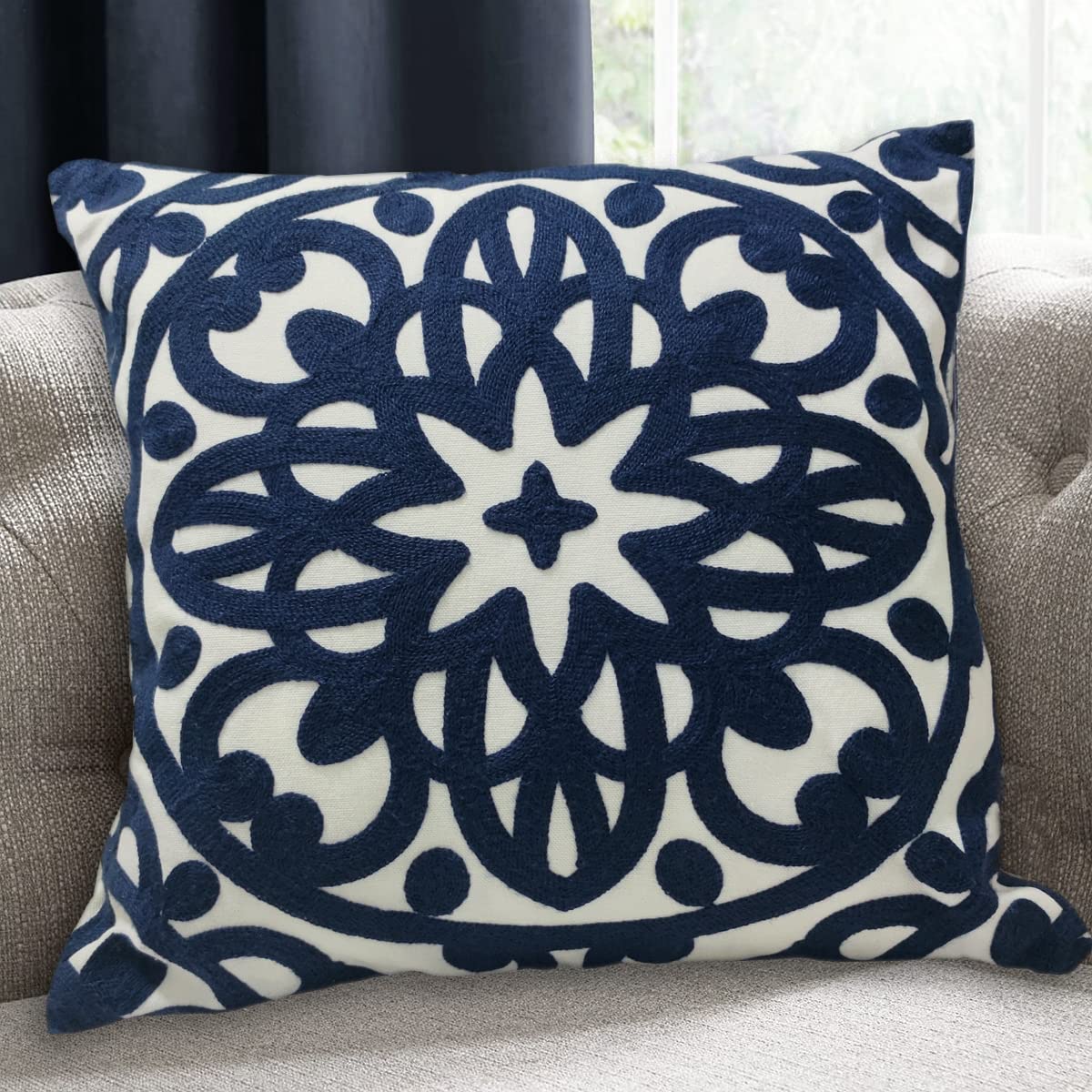 Embroidered Decorative Throw Pillow Cover 20"x 20" (Navy / 20" x 20" (Pack of 1))