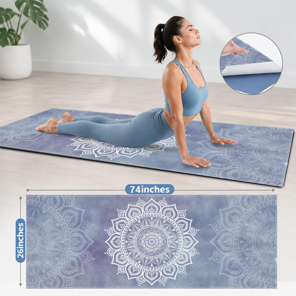 Yoga Mat Towel (Blue Flower-02 / Large)