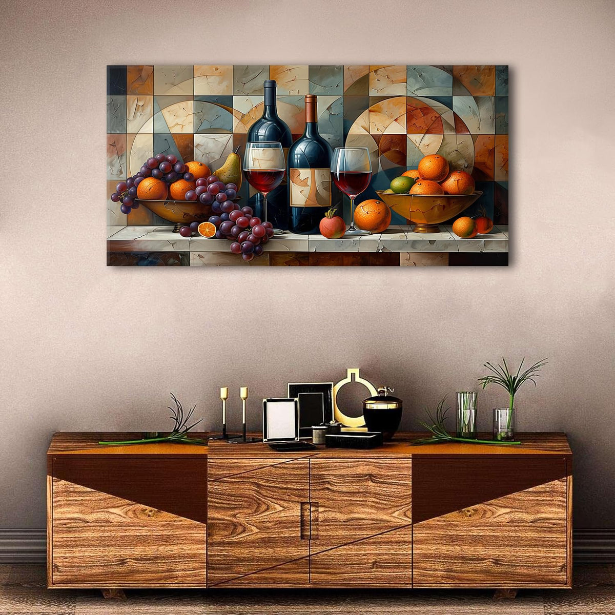 Abstract Kitchen Wall Art Decor Geometric Dining Room Wall Decor Red Wine Glass Canvas Prints Rustic Farmhouse Fruits Still Life Painting Living Room Wine Bar Art Wall Decor Home Decorations 20x40" (40"L x 20"W / Abstract Kitchen)