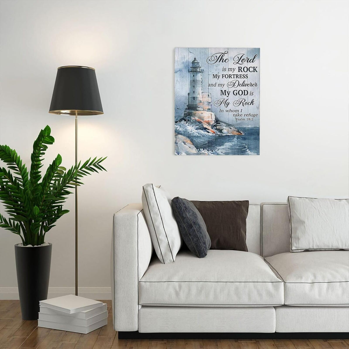 Ocean Lighthouse Wall Art Christian Psalm Bible Quotes Wall Decor Rustic Coastal Nautical Pictures Religious Motivational Canvas Prints Framed Modern Artwork For Living Room Bedroom Bathroom 24"x20" (Lighthouse 2 / 24"L x 20"W)