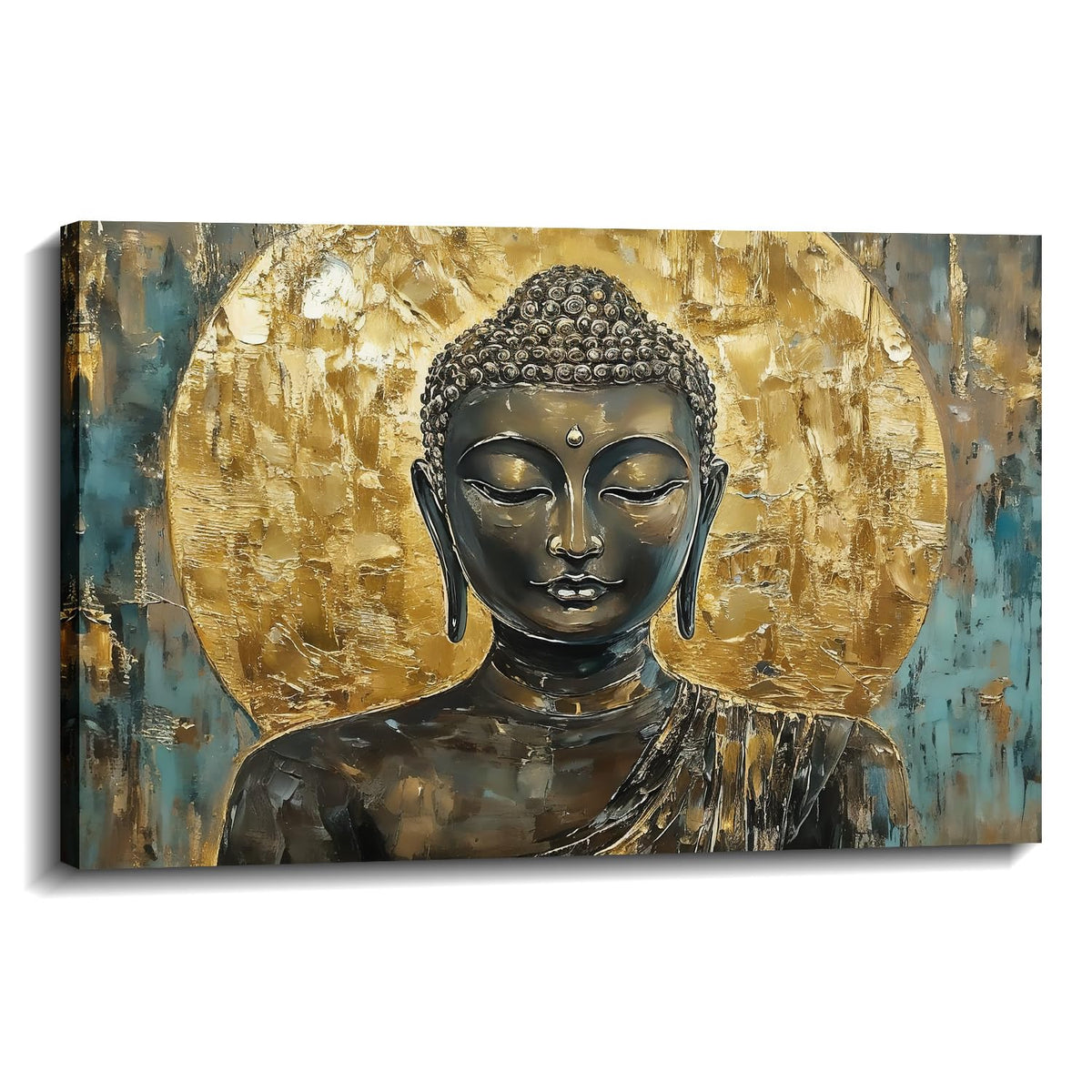 Buddha Canvas Wall Art Zen Wall Decor Bronze Buddha Pictures Religious Painting Vintage Gold Prints Meditation Spiritual Room Bathroom Living Room Office Decor Framed (36"L x 24"W / Buddha-9)