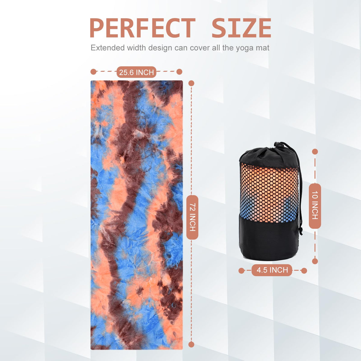 Yoga Towel Hot Yoga Mat Towel with Grip Dots Sweat Absorbent Non (Blue & Brown / 72" x 24")