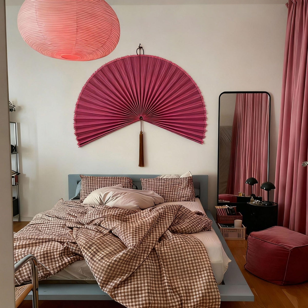 Bamboo Fan Wall Decor (Rasberry / 31inch)