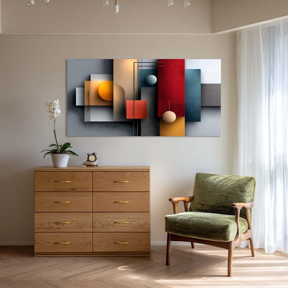 Modern Abstract Geometric Canvas Wall Art Bauhaus Painting Flat Print Gallery Wrapped Colorful Artwork for Living Room Bedroom Bathroom Decor (Abstract / Red Abstract 10 / 40"L x 20"W)