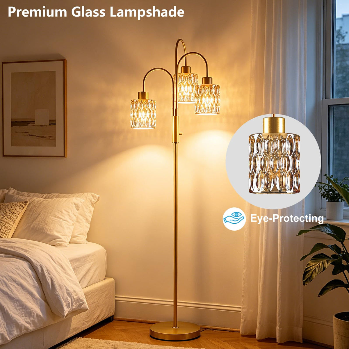 Amber Glass Floor Lamp 3 (Amber Cylinder-Gold)