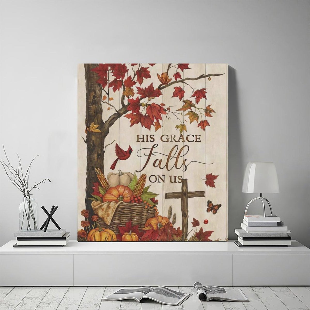 Maple Leaf Fall Wall Art Pictures Autumn Leaves Wall Decor Pumpkins Canvas Painting Home Modern Artwork Decorations Framed for Bathroom Living Room Bedroom 20 x 24 inch (24L" x 20W" / Fall)