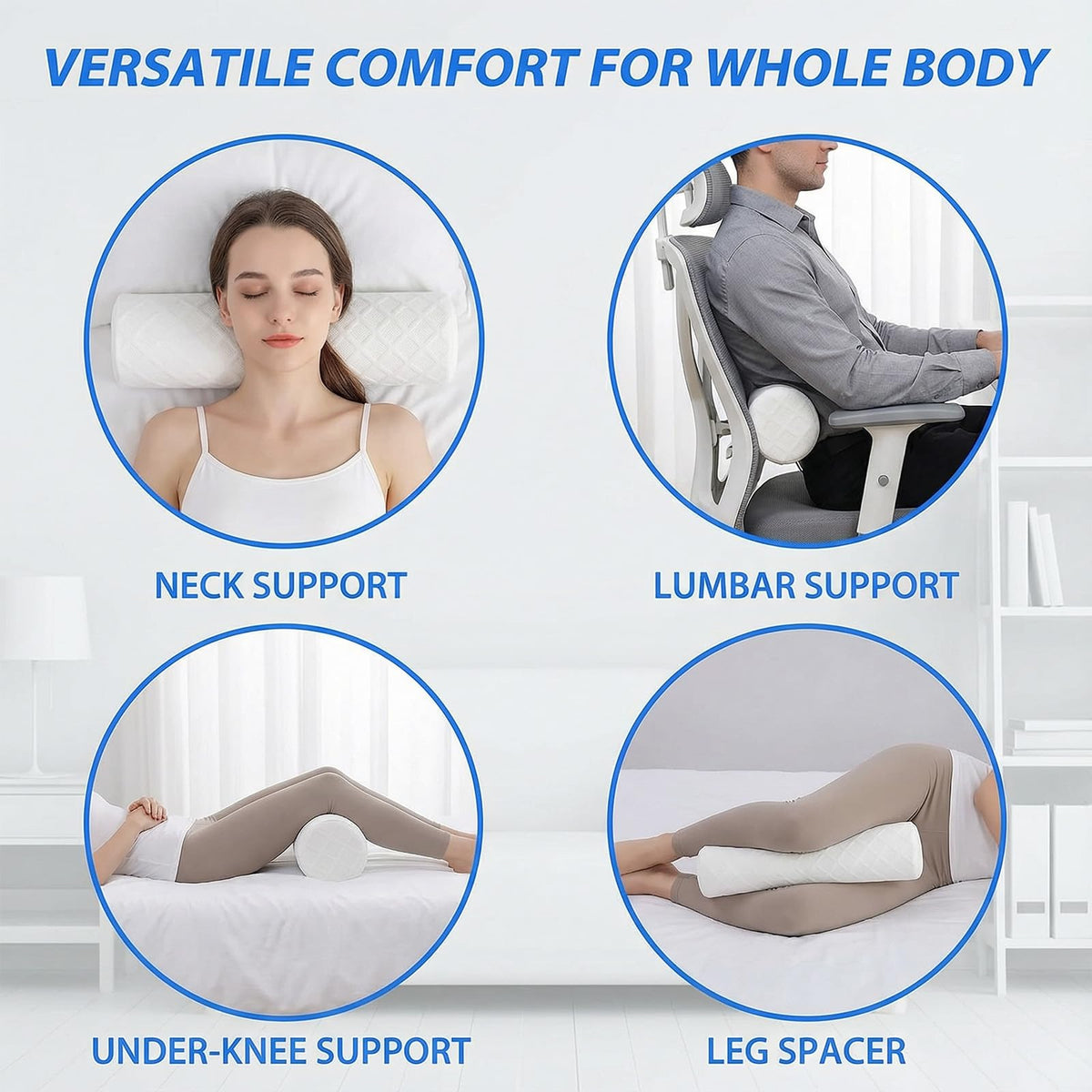 3.1" Small Neck Roll Memory Foam Pillow Cylinder (White / Small - 3.1" H)