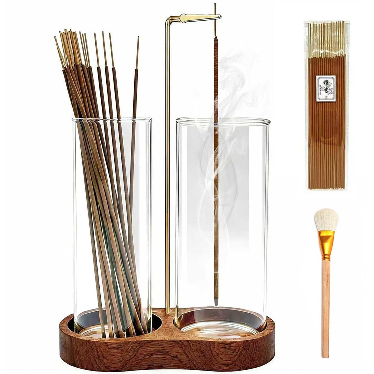 Incense Holder (2 in 1 Wooden Elliptical / Two Glass)