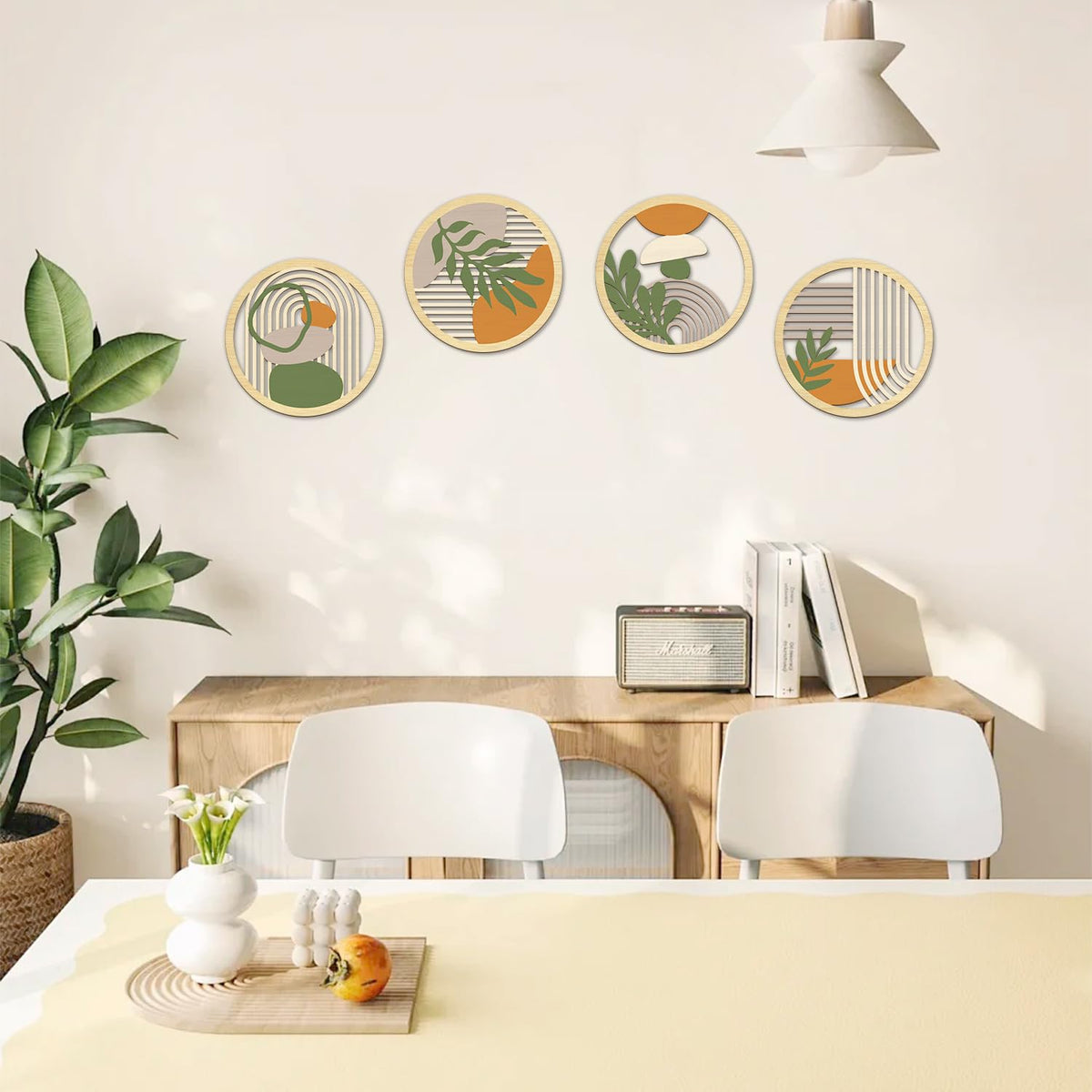 Boho Botanical Wooden Wall Art Bohemian Plants Hanging Sign (4pcs Boho Botanical Wooden Wall Art)