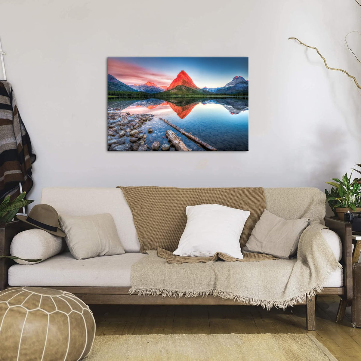 Glacier Mountain Canvas Wall Art USA Glacier National Park Mountains Landscape Wall Decor Scenic Posters Prints Painting Nature Swiftcurrent Lake Artwork for Living Room Bedroom Home Decoration 24x36 (36"L x 24"W / GlacierMountain)