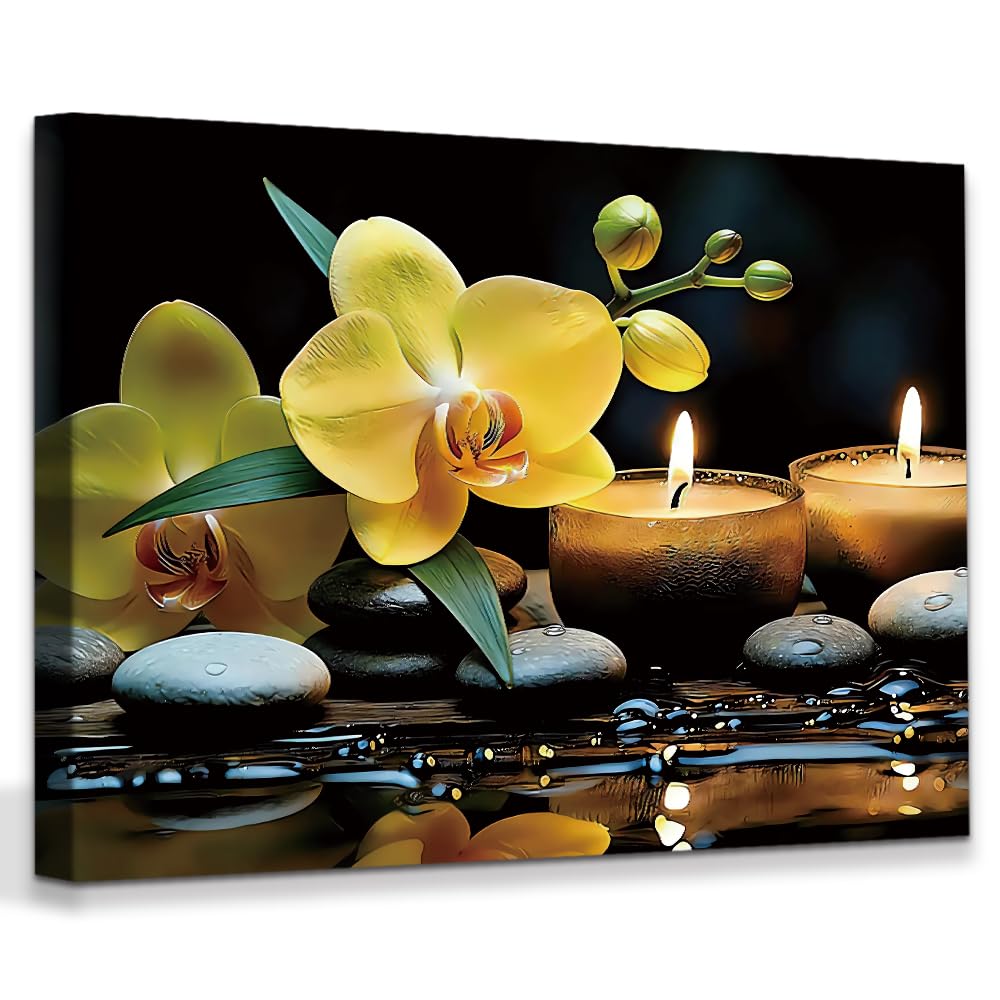 Orchid Zen Canvas Wall Art Prints Yellow Flower Bathroom Wall Decor (Zen Canvas Wall Art Prints Yellow Flower Decor (Ready to Hang))
