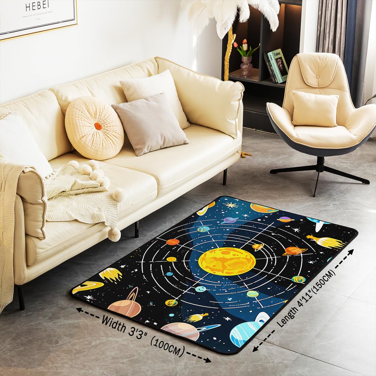 Outer Space 3 x 5 Area Rug Universe Solar System Rugs for Living Room (Orange Black Blue / 3'3" x 4'11" (Rectangular))