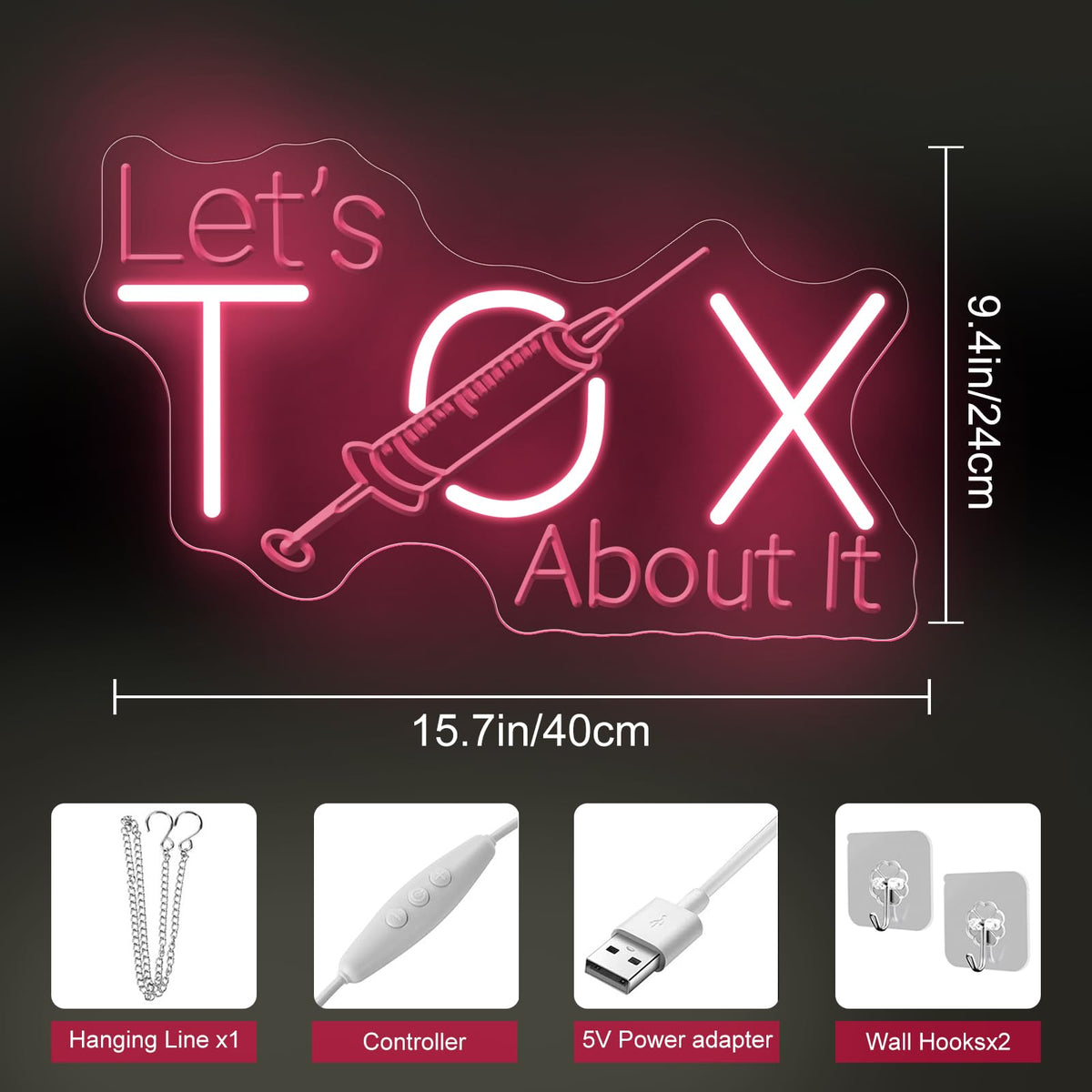 Let's Tox about it Neon Sign Botox LED Light Injector Spa Studio Decor (Tox-1-Light Pink)